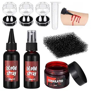Booson 7 PCS Halloween Fake Blood and Vampire Teeth Makeup Accessories