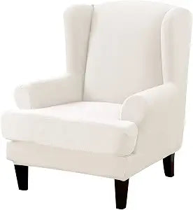 MIFXIN Velvet Wingback Chair Slipcover 2 Piece Stretchy Wing Chair Slipcovers Soft Spandex Washable Armchair Furniture Protector (White)