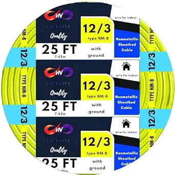Solid Indoor Wire 12/3 W/G NMB Cable 25ft Coil - Residential Indoor Electrical Wire Type NM-B; Yellow SW# 63947621