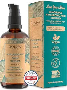 Organic Hyaluronic Acid Serum for Face | Best Hyaluronic Acid (Oligo) + 4 Hyaluronic Sizes - Highly Dosed | Hydrating Serum - Aging-Aging Moisturizer – Fragrance-Free | Made in Germany