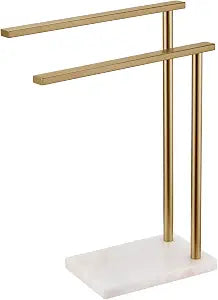 Hand Towel Bars for Bathroom Vanity Countertop 2-Tier Towel Rack Holders Stand with Heavy Marble Base Thicken Steady, Champagne Bronze Stainless Steel AN7003CPG