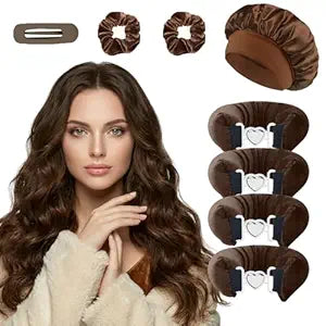 Heatless Curls Overnight Hair Curlers Set – Grande Heatless Curls Overnight Rods No Heat Hair Curlers 4PCS Jumbo Velvet Rollers with Shower Cap, No-Damage Flexi Rods for Beautiful Waves