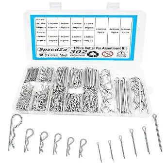 Cotter Pin Assortment Kit,SpzcdZa 302pcs 13 Size Cotter Pins Assortment Kit 304 Stainless Steel R Clips Hardware Pins & Hairpin Cotter Pins Set for Trucks, Engine Repair