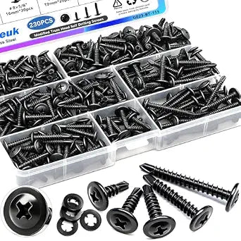 mxuteuk 230PCS #8 Self Tapping Screws for Metal,410 Stainless Steel Self Drilling Screws,1/2",5/8",3/4",1",1-1/4" Truss Head Sheet Metal Screws with Rubber Washers for Metal,Plastic,Wood(115pcs Sets)