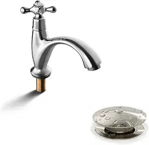 SKOWLL Single Cold Water FaucetPolished Chrome and Bathroom Sink Pop Up Drain Kit,Brushed Nickel
