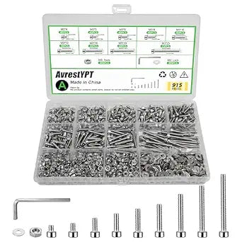 915Pcs M3 Screws Assortment, Hex Socket Head Cap Screw Bolts Nuts Washer Kit, Stainless Steel,9-Sizes M3x4/5/6/8/10/12/16/20/25mm Screws for 3D Printer DIY