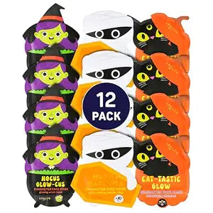 SpaLife Beauty Halloween Face Mask Spooky Glow Bundle | Korean Facial Masks | Pore-Refining, Detoxifying, and Brightening Face Mask Set | Halloween Gifts for Women | Facial Sheet Masks | 12 Pack