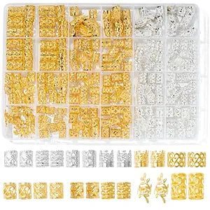 220 Pcs Gold Hair Jewelry for Braids, 12 Styles Gold and Silver Hair Accessories Cuff for Braids and Dreadlocks, Adjustable Metal Rings Cuffs Clips for Dreadlock Accessory Jewelry Decorations