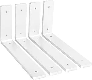 Heavy Duty Shelf Brackets, 4 Pack 10 Inch White L Metal Shelving Brackets, 5mm Thick Rustic Shelf Support Bracket for DIY Open Shelving ( L 10" x H 6" x W1.5)