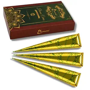 Henna Cones Made from 100% Natural Leaves | Fresh Ready-to-Use Pre-Filled Paste, Henna Tube | Dark Reddish Brown | No Additives | Long Lasting Color | Pack of 3