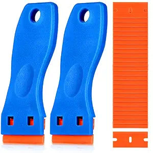 KUSUFEFI Plastic Razor Blade Scraper, 2PCS Scraper Tool with 60PCS Plastic Blades, Cleaning Scraper Remover for Stickers, Decals, Adhesive, Labels, Paint, Glass, Car, Window, Caulk, No Scratches