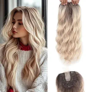 Lumhun 18Inch Hair Toppers for Women with Thinning Hair, Heat Resistant Fibre Synthetic 6.5" x 6.5" Base,Long Layered Topper for Women(Ombre Light Brown to Blonde,18inch)