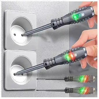 2-in-1 High Torque Strong Magnetic Flathead Phillips Screwdriver Electricity Detector Electric Non-Contact Voltage Tester Pen Electrical Current Power Circuit Live Wire Electrician Tester (F+P)