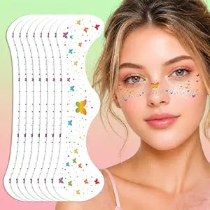 Artlunar 8Pcs Rainbow Butterfly Face Tattoos, Silver Glitter Temporary Tattoos, Waterproof Festival Party Makeup