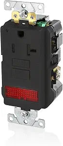 Leviton 20A-125V Extra-Heavy Duty Industrial Grade Pilot Light Tamper-Resistant Self-Test GFCI Receptacle, GFPL2-PLE, Black