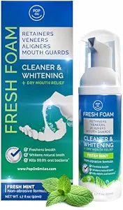 Retainer Cleaner Foam for Invisalign, Aligner Cleaner Whitening Foam for Mouth Guard Night Guard Veneers, Whitens Teeth, Freshens & Fights Bad Breath, 3% Hydrogen Peroxide, Mint - 50ml