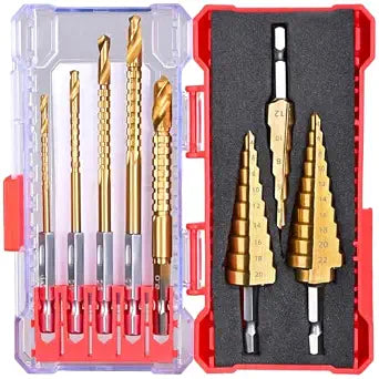 Unibit Step & Side Cutting Twist 8 PCS Drill Bits Set Hex Shank