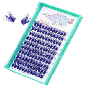 Blue Color DIY Eye Lashes Extensions Colorful Individual False Eyelashes Cluster Mixed 12-14mm Makeup Volume Lashes (Blue-12-14mm)