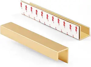 5 Pack Adhesive Cabinet Handles Gold 5-1/2" Length(Cover 5" Hole Center) Finger Pulls Stick on Cabinet Pulls Decorative Kitchen Drawer Dresser Cupboard Bathroom Vanity Cabinet Hardware