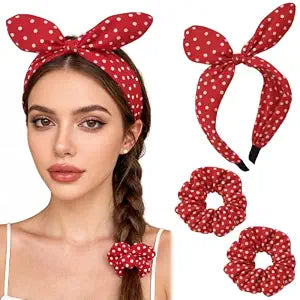 50s Red Polka Dot Headband and Hair Ties for Women 50s Outfits, Pack of 3