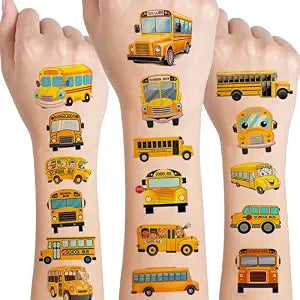 12 Sheets School Bus Temporary Tattoos Stickers, School Bus Birthday Party Supplies Decorations Transportation Stickers Cute Fake Tattoos Goodie Bag Fillers Party Favors School Classroom Reward Gifts