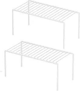 Redrubbit 2 Pack(10.6 x 5.1 Inch) Cabinet Storage Shelf Rack, Rustproof Kitchen Counter and Cabinet Shelf, Small Storage Rack Organizer for Kitchen, Fridge, Cabinet, Bathroom, White