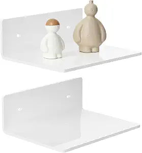 8 Inches White Acrylic Wall Shelves Set of 2, Wall Mounted Display Shelves for Bedroom, Gaming Room, Living Room, Bathroom, Dining Room, Office, 2 Pack