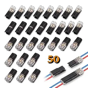 50Pcs Double Wire Plug-in Connector, 2-Pin Double Line Mutual Insertion Connector, No Wire Stripping Solderless Quick Connect Terminal for Strip Lights DIY Crafting, Electrical Projects