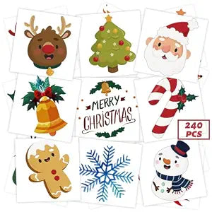 winthrop 240 Pcs Bulk Christmas Temporary Tattoos for Kids, Individually Wrapped Waterproof Safety Tattoos Stickers, Best Choice for Christmas Goody Bag Stuffers, 60 Different Designs Snowman Santa