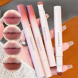 4 Colors Cushion Matte Lip Cream, Hydrating Matte Lipstick with Sponge Lip Brush, Lip Line Blurring, Velvet Lip Mud, Smudge-Proof,Long-Lasting, Non-craked