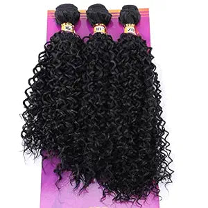 Afro Kinky Curly Synthetic Hair Bundles, 16 18 20 Inch 1B Off Black Jerry Curly High Temperature Heat Resistant Fiber Quick Weave Hair Weft Sew In Hair Extensions for Women