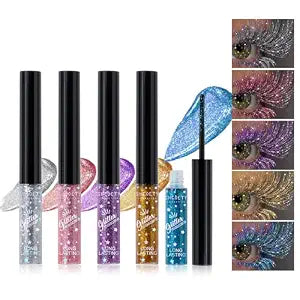 5 Colours Mascara for Eyelashes, Colourful Pearly Glitter Mascara Set Shining Eyelashes Voluminous Eye lashes Charming Waterproof Longlasting Halloween Christmas Eyes Look Makeup
