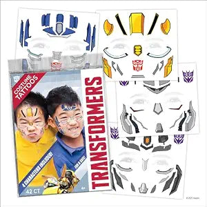 Transformers Costume Face Tattoos ��� Temporary Tattoo Set for Kids Featuring Optimus Prime, Bumblebee & More, Easy Halloween Costume Accessory, Non-Toxic & Ski