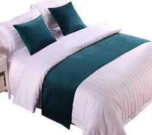 Teal Bed Runner Scarf 102" x 20", Velvet Protector Slipcover for Bed for Bedroom Hotel Wedding Room, 1 Bed Runner + 2 Cushion Covers