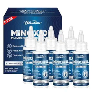 6 Pack BEHATMH 5% Minoxidil Topical Solution for Hair Regrowth – Hair Growth Treatment for Men and Women, Supports Thicker Fuller Hair & Beard Growth, 6 Month Supply, 12 fl oz