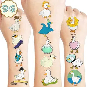96 PCS Duck Pre-cut Temporary Tattoos for Kids - 8 Sheets Goose