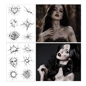 Konsait Broken Doll Face Tattoos, 2Pcs Large Cracked Doll Face Tattoos