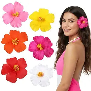 6 Pcs Hawaiian Flower Hair Clips Plumeria Hibiscus Hair Clip Artificial Flower Clips for Hawaiian Vacation Beach Seaside Wedding Party