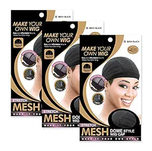 Qfitt Mesh Dome Wig Cap #5011, Black, 3 Pack, Non-Slip for Women