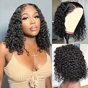 Glueless Wigs Human Hair Pre Plucked Pre Cut Curly Bob Wig Deep Wave 10inch