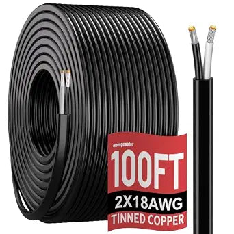 Energeaster 100FT 18 Gauge Electrical Wire, 18/2 Stranded PVC Black Flat