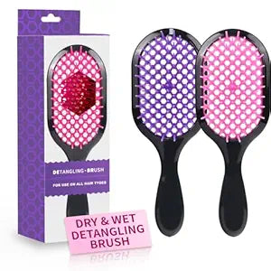 Detangling Brush,2 Pack Detangler Brush, Gentle & Effective Detangling on Wet or Dry Fragile Hair Types,Ultra-light, Detangling Brsuh ventilated and antistatic hairbrush (Pink+purple)