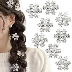 Sparkly Rhinestone Snowflake Hair Clip Hair Barrettes, Christmas Metal Alligator Clips Hair Accessories for Women Princess Long Thick Hair Winter Xmas Hairpins Christmas Party Gifts