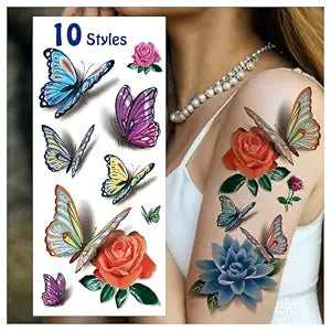 Butterfly Temporary Tattoos for Women Adults, 3D Effect Fake Tattoo