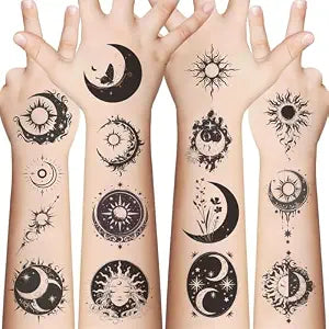 10 Sheets Sun & Moon Temporary Tattoos Birthday Themed Party Supplies Decoration Favors Lunar & Solar Sticker for Kids Boys Home Activity Class Prizes Carnival Holldays Rewards (Sun Moon)