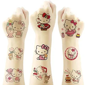 20 Sheets Hello Kitty Temporary Tattoos for Kids, kawaii Sanrio Birthday Party Favors, Cute Cartoon Decoration Sticker Gifts for Girl Boys Home Activity Class Prizes Carnival Christmas Rewards