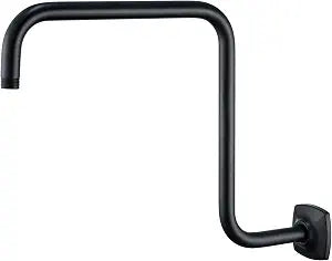 S Shape Shower Extension Arm with Flange, Stainless Steel High Rise Shower Head Extender Pipe, Horizontal Extension Standard 1/2" Connection- Bathroom Accessory, 16 Inch (Matte Black).