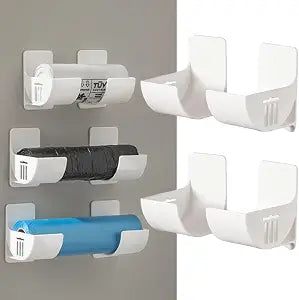 4 Pcs No Punching Trash Bag Dispenser Plastic Bag Holder,Wall Mounted Plastic Bag Organizer Grocery Bag Holder White Garbage Trash Bag Holder For Home Organization Kitchen Organizers And Storage