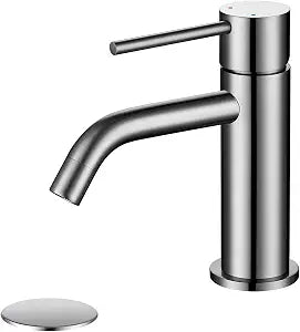 Single Hole Bathroom Sink Faucet with Pop-up Drain Assembly and Faucet Supply Lines, Brushed Nickel Single Handle Lavatory Basin Faucets Taps