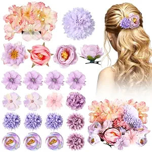 BBTO 21 Pcs Flower Hair Clips, Floral Pins for Women,Purple